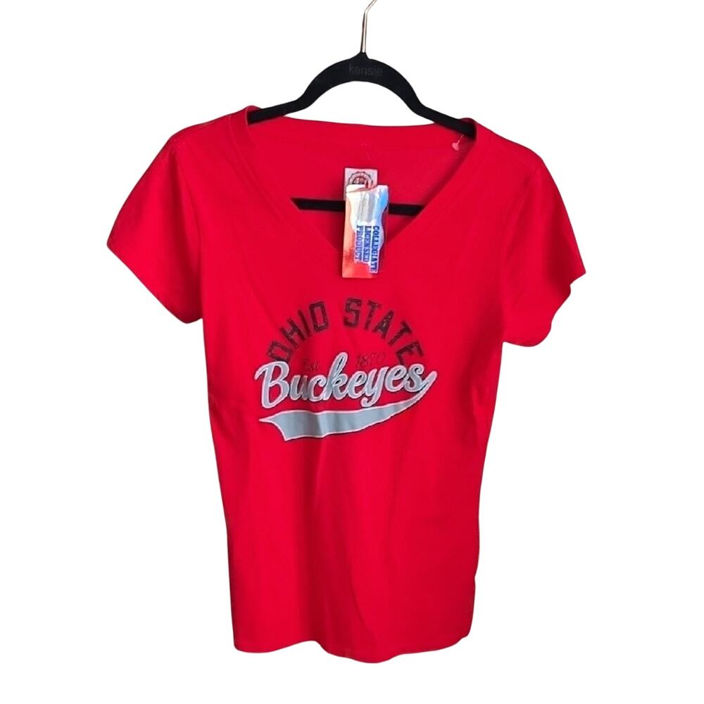4th and 1 Red Ohio State Buckeyes V-Neck Tee Shirt Womens Size Small NWT